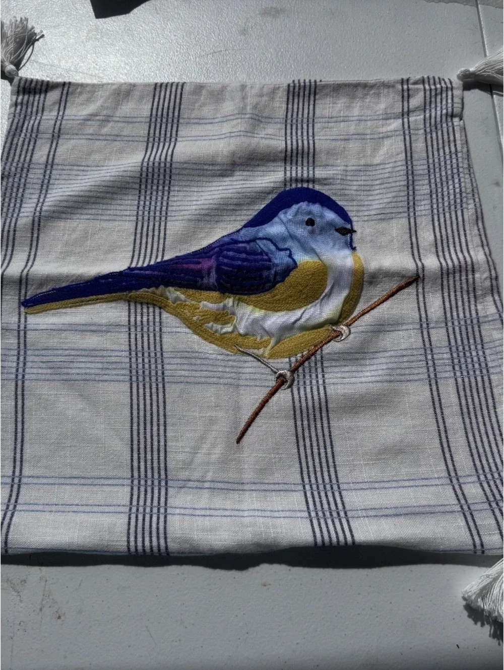 Set of 2 18x18 Spring Pillow Covers Bird Hello Spring Tassel Embroidered